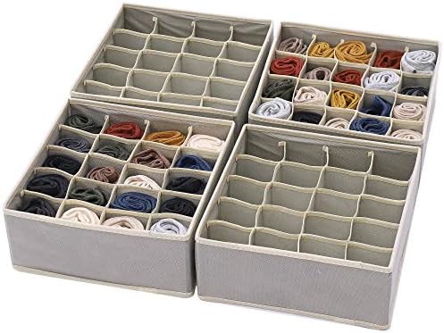 DIOMMELL Set of 4 Foldable Cloth Storage Box Closet Dresser Drawer Organizer Fabric Baskets Bins Containers Divider for Clothes Underwear Socks Lingerie Clothing, Grey 40-0000
