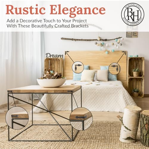 2 Pack - 6" Metal Corner Bracket for Furniture - Black - Handmade Decorative Corner Braces - Rustic Metal Corner Bracket