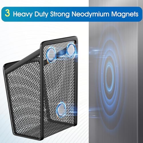 MaxGear Magnetic Pen Holder, 2 Pack Mesh Pencil Holder for Desk Storage Basket Organizer Marker Holder - Extra Strong Magnets Perfect for Locker Accessories, Refrigerator, Whiteboard, School Office