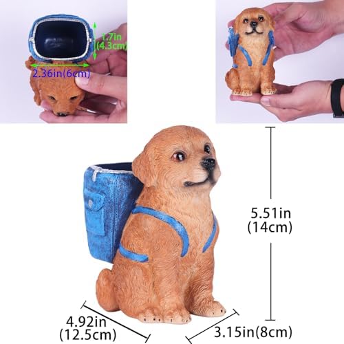 Cute Golden Retriever Pen Holder, Resin Dog Pencil Holder for Desk