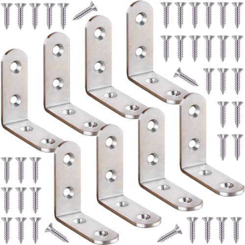 8 Pcs L Bracket 2 Inch Stainless Steel Corner Braces, 50x50mm Heavy Duty Shelf Bracket for Wood, Shelves, 90 Degree Supp