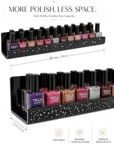 4 Pack Nail Polish Wall Rack, 15 IN Black Rhinestone Acrylic Organizer