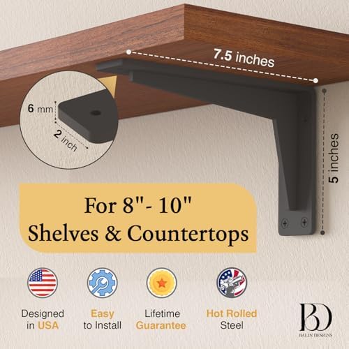 2 Pack Heavy Duty Shelf Brackets 8 Inch Mantel Decorative L Bracket for Shelves, Metal Shelf Support Bracket, Wall Mount
