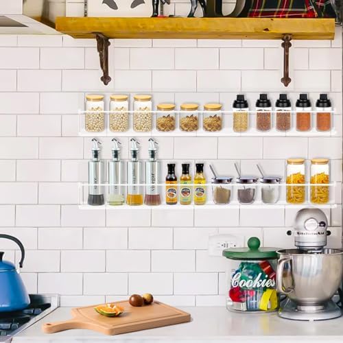 2-Pack Acrylic Spice Rack 15 Inch Wall Mount with Removable Guards