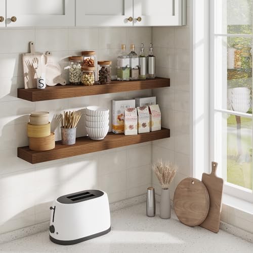 Fun Memories Floating Shelves for Room Wall, 36 Inch Long Shelf Set of 2， Hanging Wood Shelves for Storage & Display, Wa