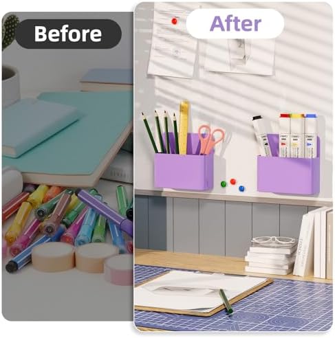 Magnetic Dry Erase Marker Holder, Magnetic Pen Holder Whiteboard Pen Holder Dry Erase Marker and Eraser Organizer,Powerful Neodymium Magnets 4pcs (Purple)