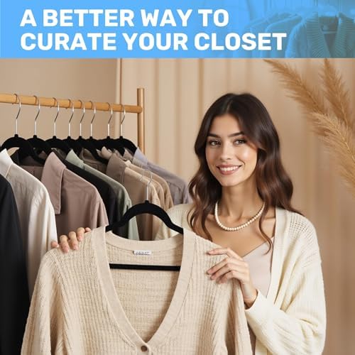 Simple Deluxe 30 Pack Velvet Hangers, 360° Swivel Hooks, Heavy Duty Non-Slip Clothes Hangers with Shoulder Notches, Black