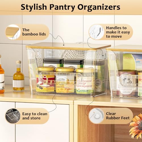 Delamu 4 Pack Pantry Organizers and Storage,Trash Bag Dispenser with Bamboo Top,Stackable Trash Bag Dispenser Under Sink