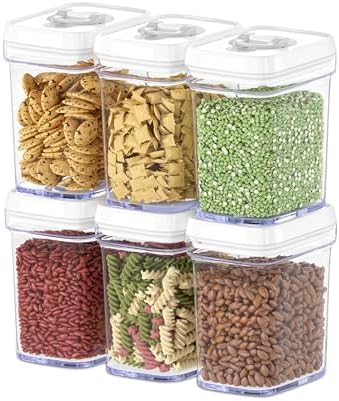 DWËLLZA KITCHEN Airtight Food Storage Containers for Pantry With White Lids 1L - 6 Pack - Clear Plastic Air Tight Kitchen Containers Pantry Organization and Storage BPA-Free Keeps Food Fresh & Dry