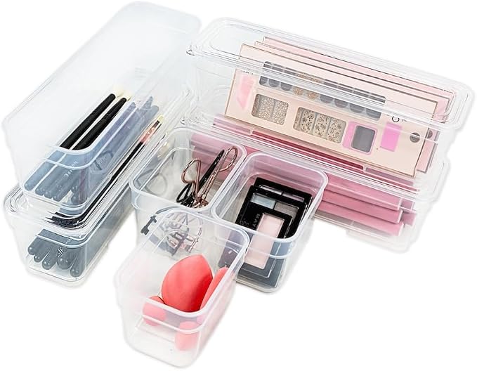 AB Designs Best Kept Plastic Storage Bins with Lids - Mixed Pack, 4 Long & 4 Small Home Organizer Storage Boxes with Lids, Clear