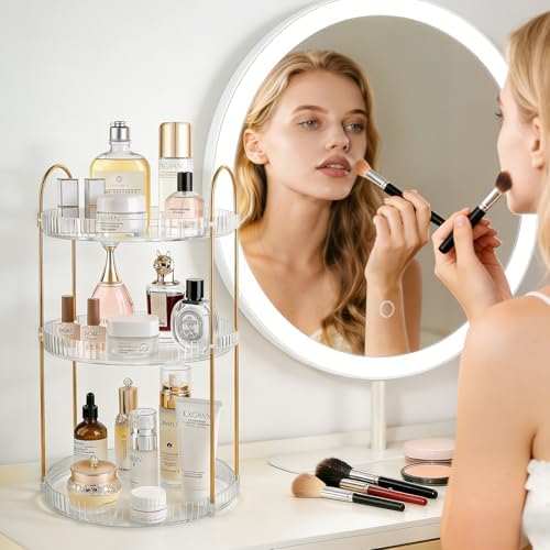 360° Rotating Makeup Organizer Large Capacity Perfume Tray, 2 Tier, Clear