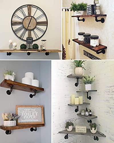 LuckIn 10 Pack Pipe Shelf Brackets for DIY 8 10 12 14 Inch Floating Shelves, Industrial Style, Matte Black