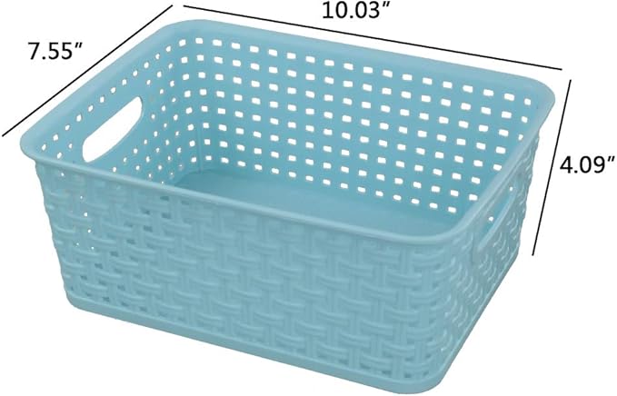 Mixed Color Rectangle Storage Baskets, Plastic Weave Shelf Baskets, 6 Packs