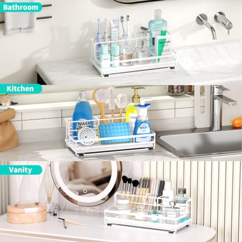 HapiRm Toothbrush Holders for Bathroom - 5 Partitions Bathroom Counter Organizer with Instant Drying Stone, Stainless St