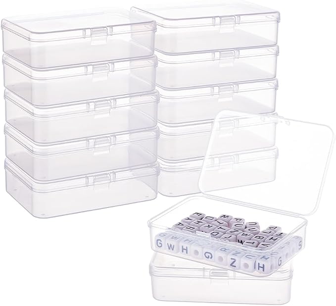 BENECREAT 12 Pack Rectangle Clear Plastic Bead Storage Containers Box Case with Lid for Earplugs Tiny Bead Dices and Other Craft Accessories - 3.7x2.5x1 Inches