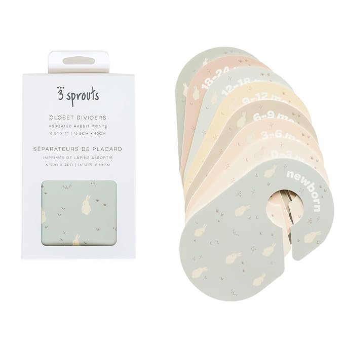 3 Sprouts Baby Closet Dividers, Newborn to 2T, Rabbit, 8 Piece Set | Newborn to 2T sizing, 8-piece set, Double-sided size labels, Age labels, Nursery closet storage, Baby clothes organizer