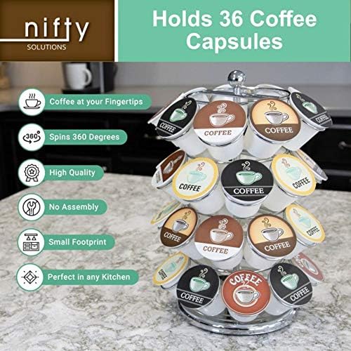 Nifty K Cup Holder – Compatible with K-Cups, Coffee Pod Carousel | 36 K Cup Holder, Spins 360-Degrees, Lazy Susan Platfo