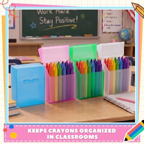 Clabby 12 Pcs Clear Plastic Crayon Boxes Hold 24 Count, Crystal