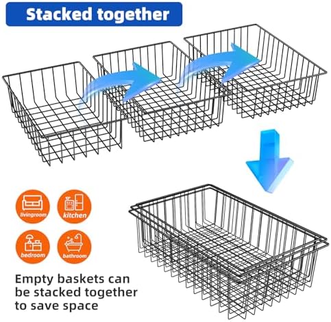 Simple Trending 12 Pack Extra Large Wire Storage Baskets, Black
