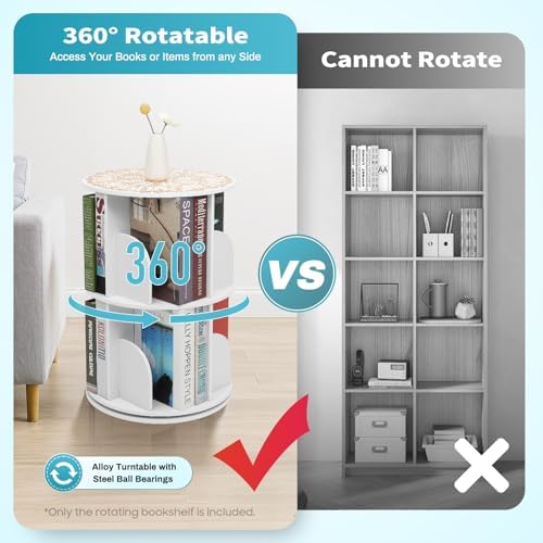 2 Tier Rotating Bookshelf Tower, Revolving 360 Book Shelf Narrow Tall Bookcase, Revolving Bookcase,Stackable Round Books