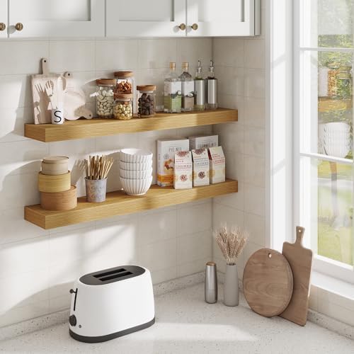 Fun Memories Floating Shelves for Room Wall, 36 Inch Long Shelf Set of 2， Hanging Wood Shelves for Storage & Display, Oa