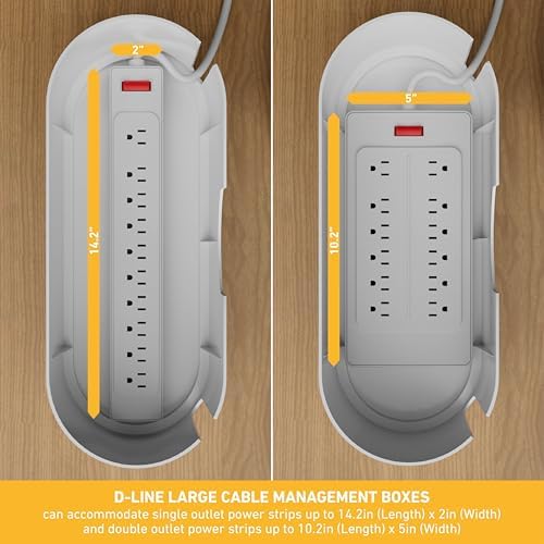 D-Line Cable Management Box, Power Strip Holder, Floor Outlet Hiders, Desk Cord Organizer, Cover TV Wires, Wire Storage 