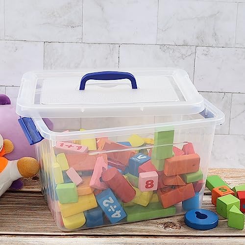 Anbers 12 Quart Clear Plastic Bin with Lid, Latching Box with Blue Handle