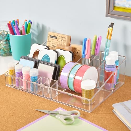 STORi Audrey Clear Vanity Makeup Organizer | 15-Compartment Holder for Brushes, Eyeshadow Palettes, & Beauty Supplies | 