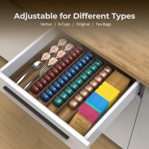 Large Expandable Bamboo Coffee Pod Drawer Organizer