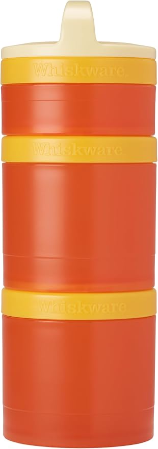 Whiskware Stackable Snack Containers for Kids and Toddlers, 3 Stackable Snack Cups for School and Travel, Tan/Yellow/Orange