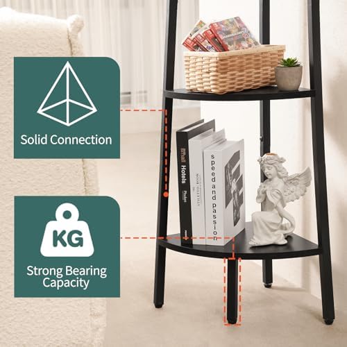 Yoobure 5-Tier Corner Shelf Stand- 67.5" Tall Corner Bookshelf with Metal Frame, Industrial Ladder Corner Shelves Displa