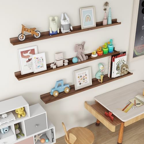 Axeman Picture Ledge Shelf, 55 Inch Walnut Floating Shelves Set of 3