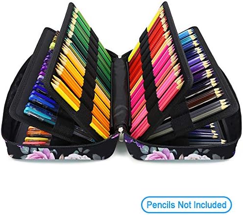 YOUSHARES Big Capacity Colored Pencil Case - 300 Slots large Pen Case Organizer with Multilayer Holder for Prismacolor Colored Pencils & Gel Pen (Purple Pink Rose)