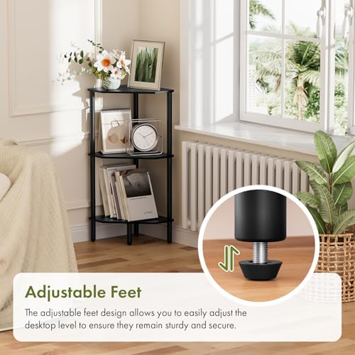Black Corner Bathroom Shelf, 3 Tier Bamboo Kitchen Corner Shelves, Display Shelf, Shower Corner Caddy, Indoor Plant Stan