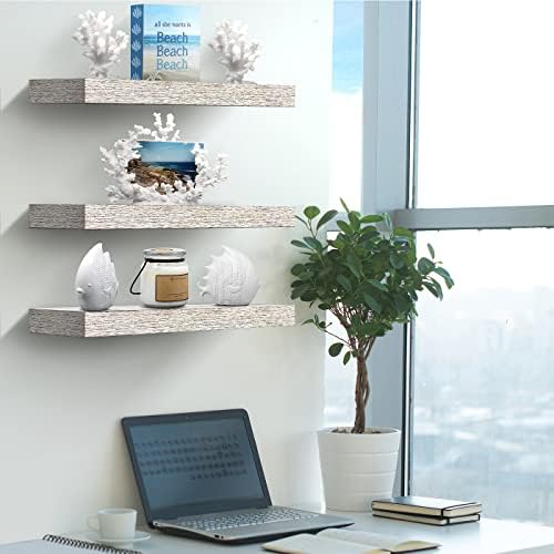 Sorbus 16 Inch Wood Floating Shelves for Wall (3 Pack, Rustic)