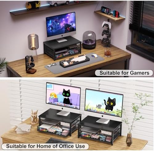 OPNICE Computer Monitor Stand Riser, Desk Organizer with Drawer, Printer & Laptop Stand, Office Desk Accessories & Works