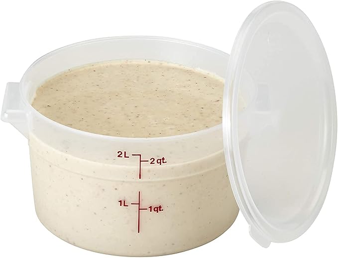 Lumintrail Cambro 2 Quart Round Food Storage Container, Translucent, with a Translucent Lid, Bundle with a Measuring Spoon Set