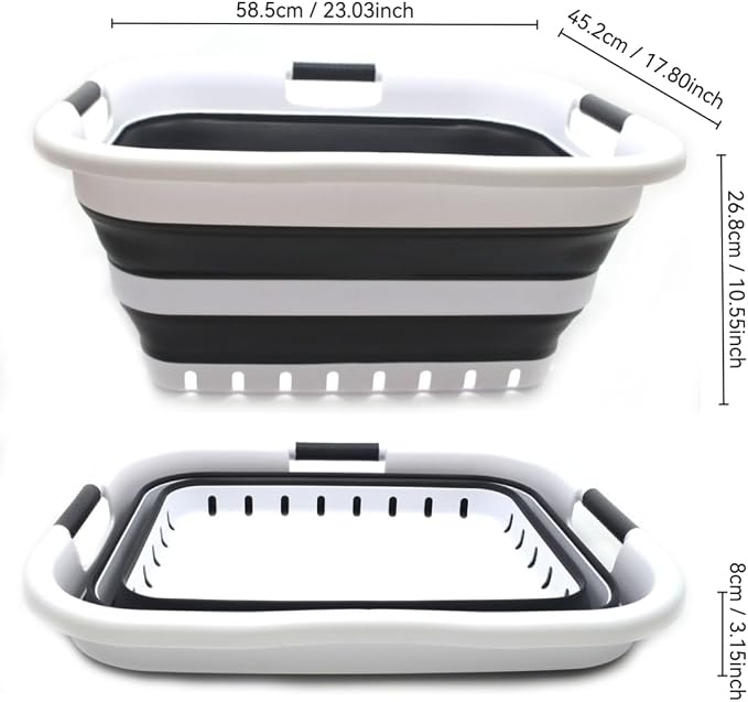 SAMMART 41L (10.8 gallon) Collapsible 3 Handled Plastic Laundry Basket - Foldable Pop Up Storage Container/Organizer - Portable Washing Tub - Space Saving Hamper/Basket (3 handled rectangular, Black)
