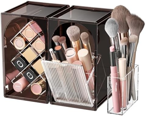 INVSSENE Stackable Makeup Organizer Countertop, Storage Perfume Skincare Cosmetic Lipstick Face Mask Makeup Brush Palett