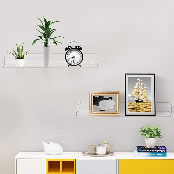 Weiai Clear Acrylic Shelves 15" Invisible Floating Wall Mount Display Bookshelf