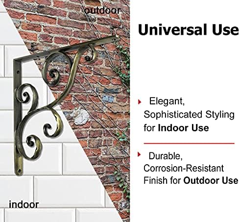 NACH Decorative Shelf Brackets, 1 Pack of 14.5 x 1 x 14.5 inch, Antique Brass Cast Iron Shelving Brackets - Metal Shelf 