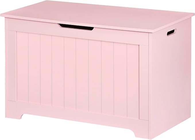 LEMY Storage Bench, Wooden Chest Box with 2 Safety Hinges, Modern Organizer Cabinet for Living Room, Bedroom, Entryway, Pink