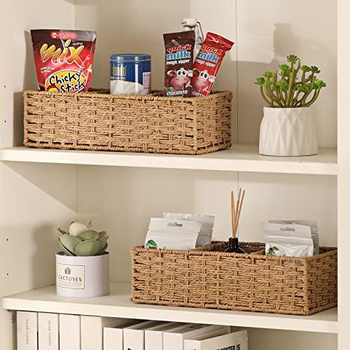 Vagusicc 3-Section Wicker Baskets for Shelves, Hand-Woven Round Paper Rope Wicker Storage Basket, Toilet Paper Basket fo