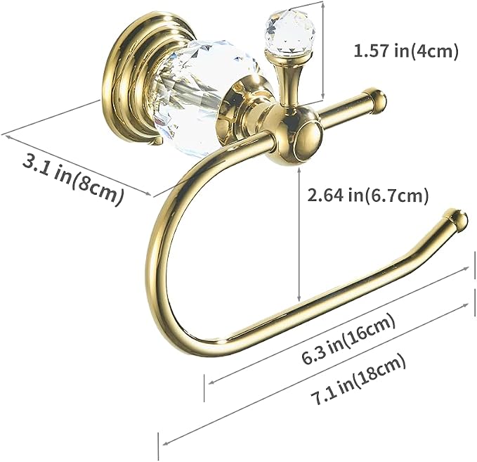 WOLIBEER Polished Gold Toilet Paper Holder, Brass Crystal Tissue Holder Bathroom Accessories Wall Mounted