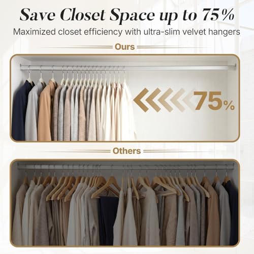 HOUSE DAY Ivory Velvet Hangers 50 Pack, Non Slip Clothes Hangers 17.25 inch