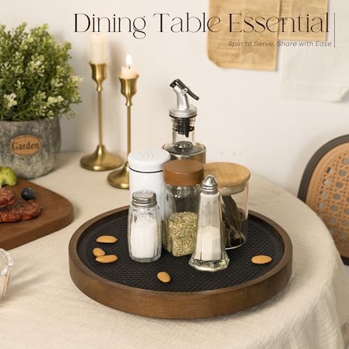 EOSAHR Non-Skid Wooden Lazy Susan, Farmhouse Rotating Tray Organizer, Brown