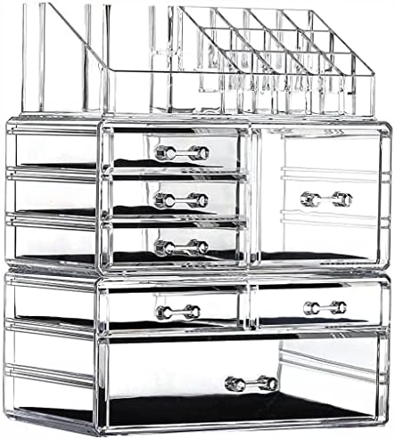 Clear Acrylic Makeup Organizer for Vanity,Countertop,Stackable 7 Drawers Bathroom Skincare Organizer with Brush Holder,L