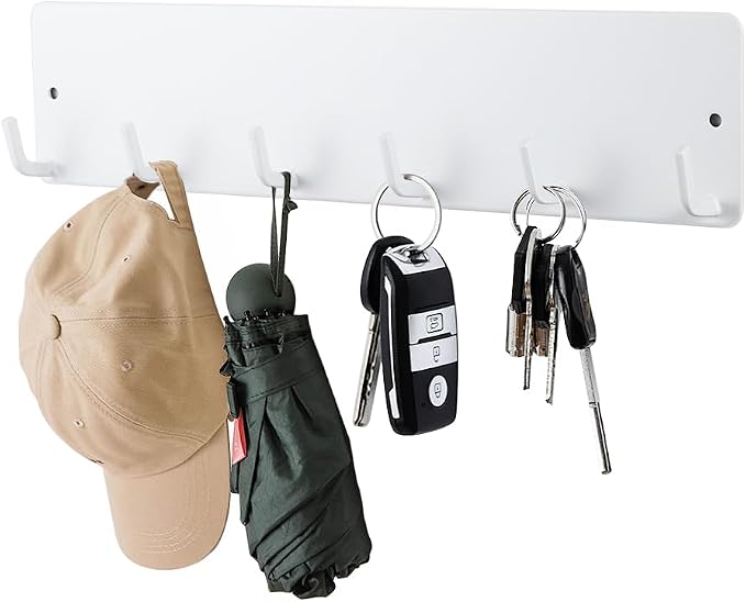 Kalekey Magnetic Key Holder for Metal Front Door Towel Hook Brush Organizer for Laundry Room on Dryer Washer Hat Hanger for Entryway for Festival Holiday Decorations (White Shiny)
