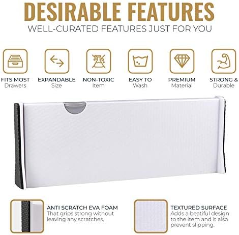 RAPTUROUS Adjustable Deep Drawer Divider – 5" Tall, Expandable 13-22", 10-Pack, Non-Slip Drawer Dividers for Clothes, Dresser, Kitchen & Office Organization (White)