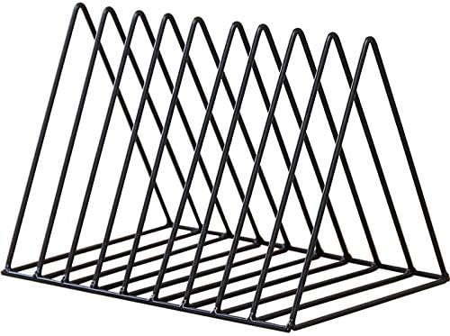 Black Metal Vinyl Record Holder,Vertical Record Player Holder,File Organizer for Desk,Desktop File Sorters,Paper Organizer and Record Holder Stand,Triangle Upright 9 Lattice Vinyl Rack Stand,1Pack